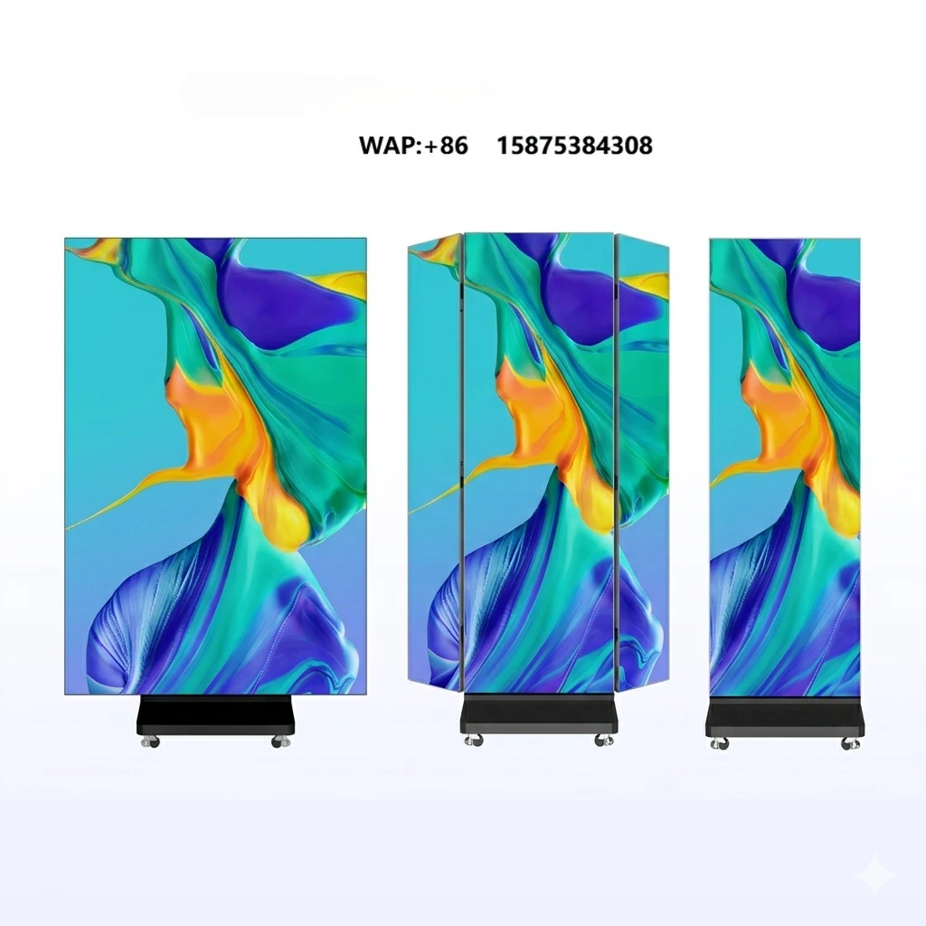 MWE WiFi for Input Tri-foldable LED Digital Poster Stand P1.86 All-in-one GOB Video Wall Mobile Signage Church Events 600CD