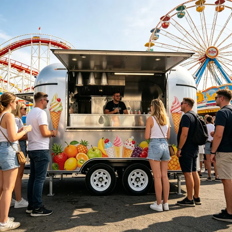 Portable Food Truck Mobile Trailer for Popcorn Cotton Candy with Colorful Design and Customized Signage for Amusement Parks
