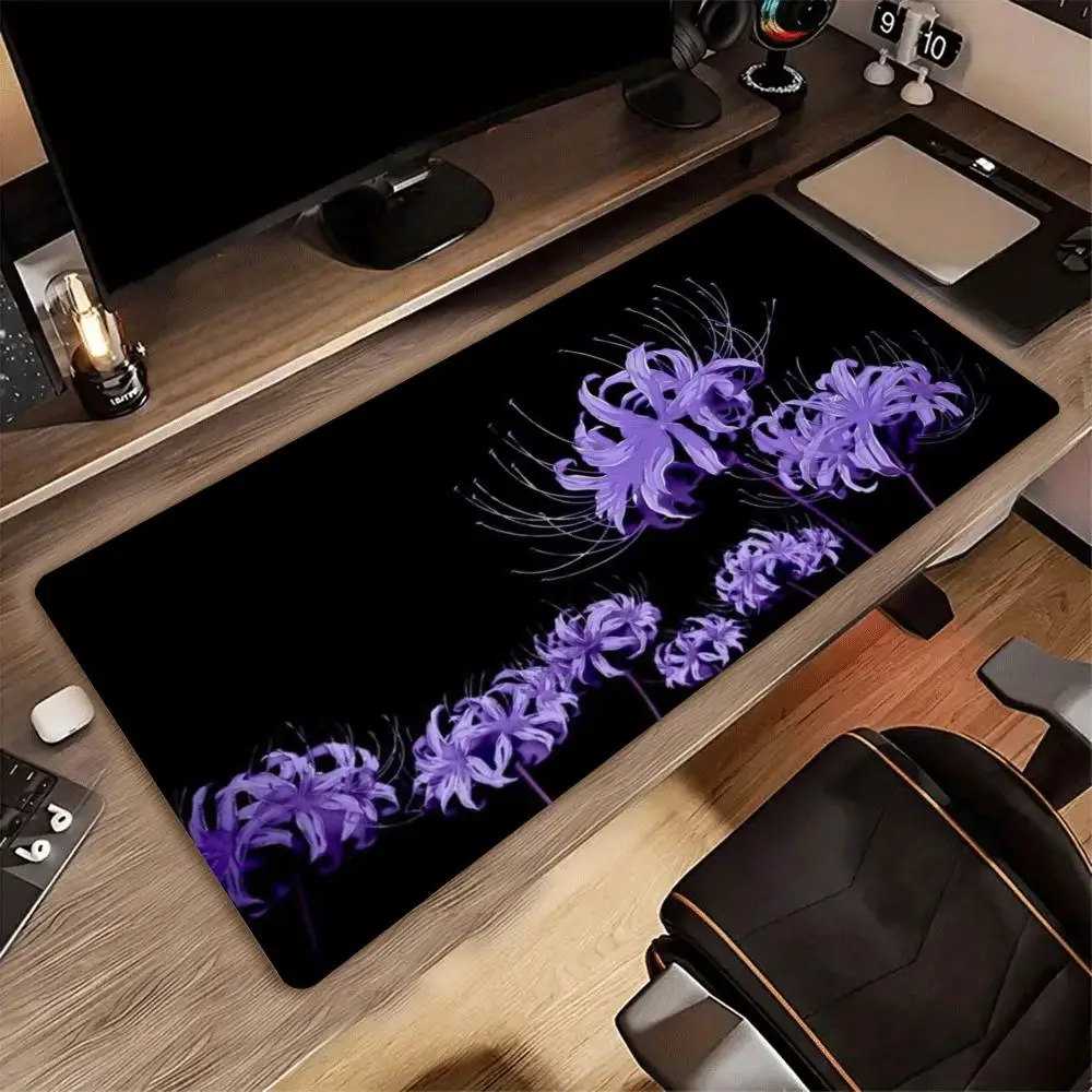 XXL Mousepad Gothic Lycoris Radiata Red Blue Purple Neon Floral Art Rubber Overlocked Keyboard Gaming Desk Mat PC Gaming Mats
