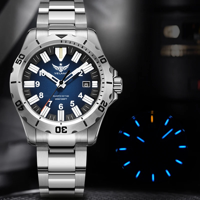 YELANG  V1036 42mm Men Quartz Watch Luminous 10 Years Lithium Movement Rotated Dial 30ATM 300m Waterproof Military Style Watches