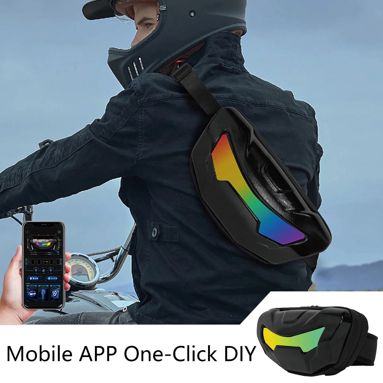 LOY Moto Pocket LED Backpack Smart Display Backpack Motorcycle Riding Shoulder Bag DIY Patterns Eye Luminous Women's Saddle Bags