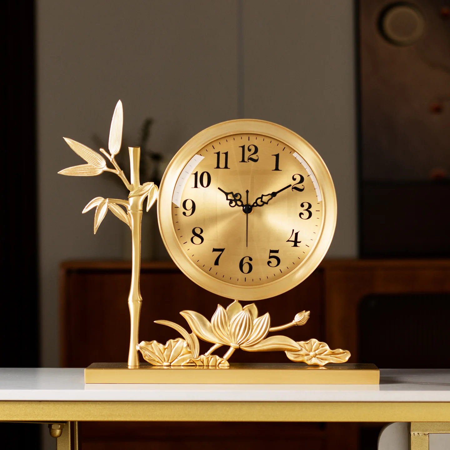 Zml desk clock - decorative brass clock for living room, high-end table clock