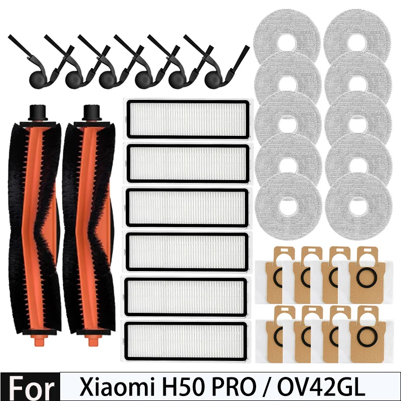 For Xiaomi H50 PRO  OV42GL Robot Vacuum Cleaner Accessories Main Side Brush Mop Cloth HEPA Filter Dust Bag Spare Parts