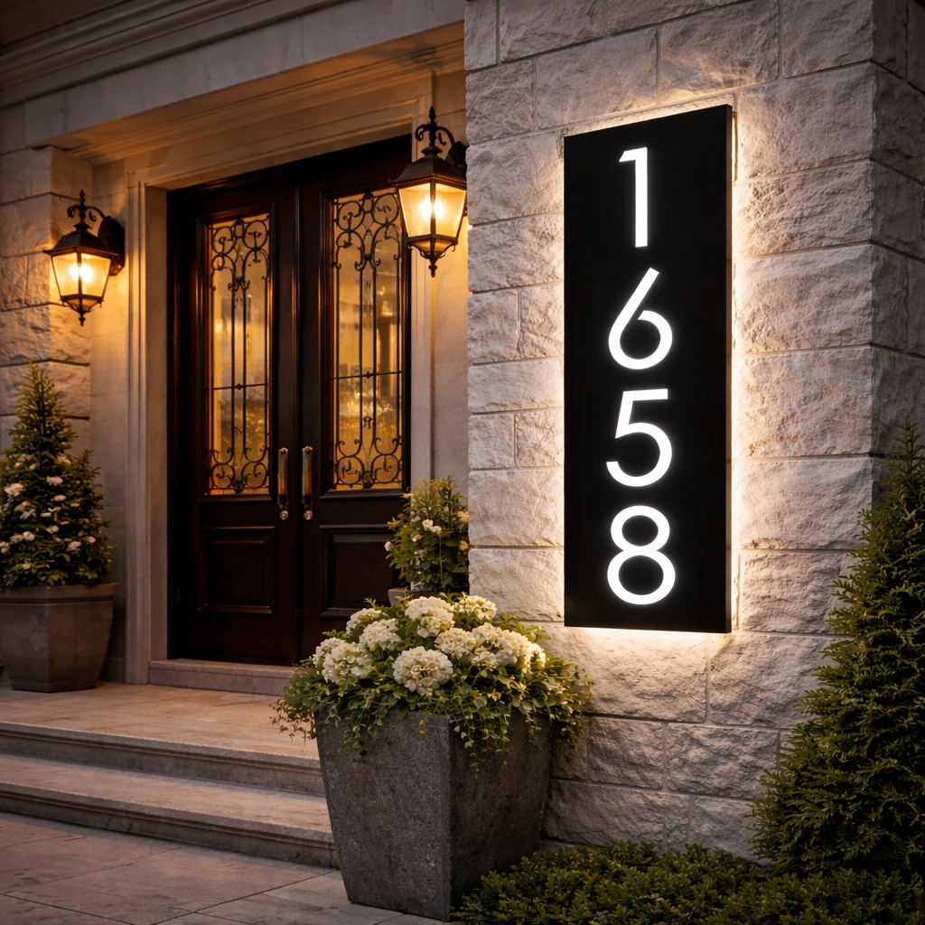LED Light Personalized Custom House Number Sign Acrylic Home Decor Wall Outdoor Illuminated Plate 3D Digital Address Plaque