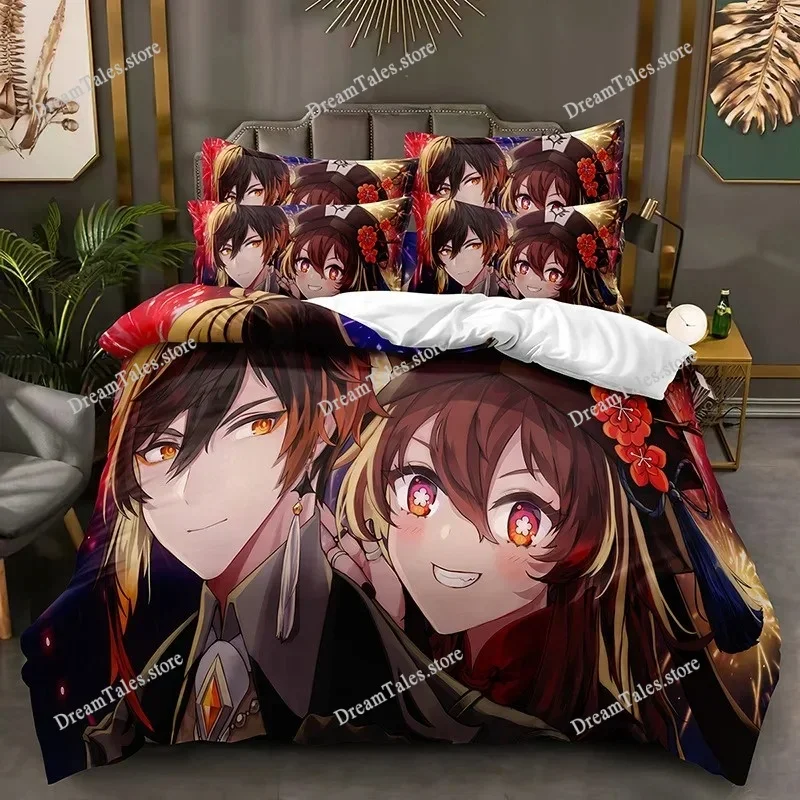 Games Genshin Impact Bedding Set Hot Sale Game Scaramouche Duvet Cover Sets for Children Boys and Girls 3D Print Quilt Cover