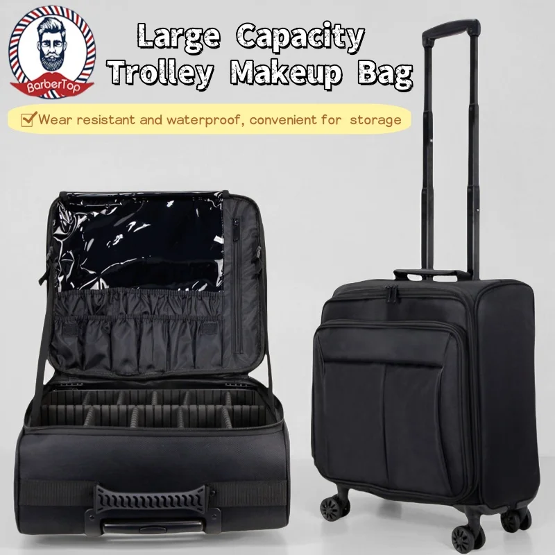 Black Multifunctional Cosmetic Brush Storage Bag Waist Bag for Women Artist Hair Stylist Makeup Holder with Trolley Case