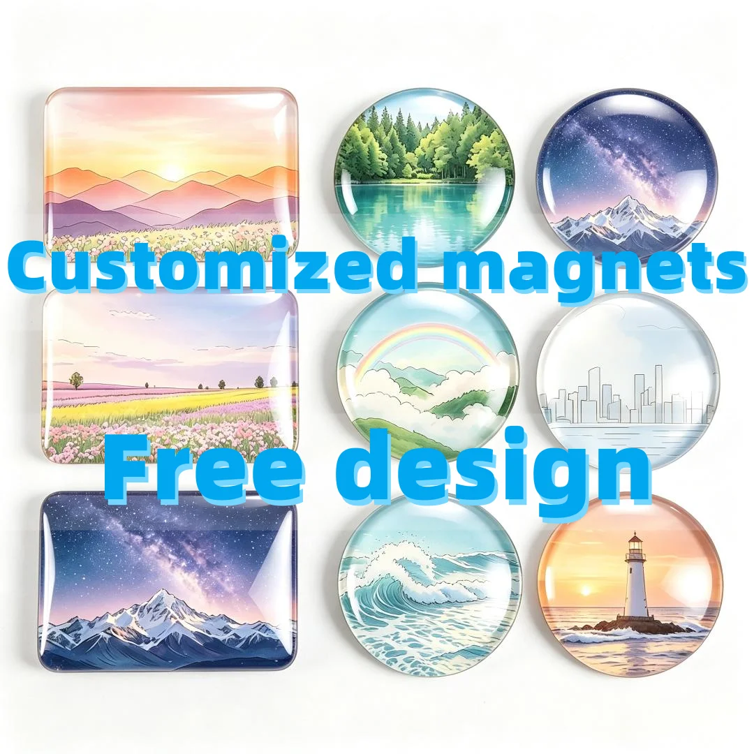Custom Fridge Magnets Magnet On Fridge Natural Scenery Ocean Mountain Starry Sky Glass Refrigerator Travel Souvenir Home Decor