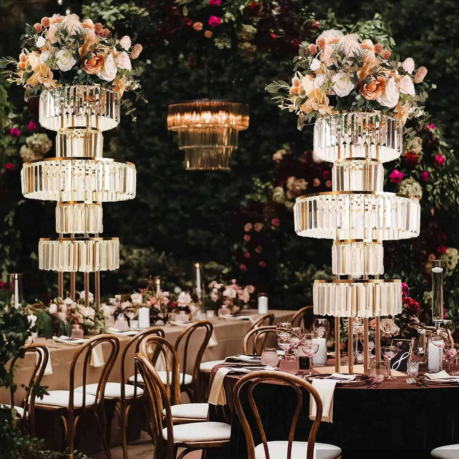 Acrylic Crystal Flower Rack, Gold Arch Stand, Road Lead Acrylic Wedding Centerpiece, Event Party Decoration, 6 Pcs