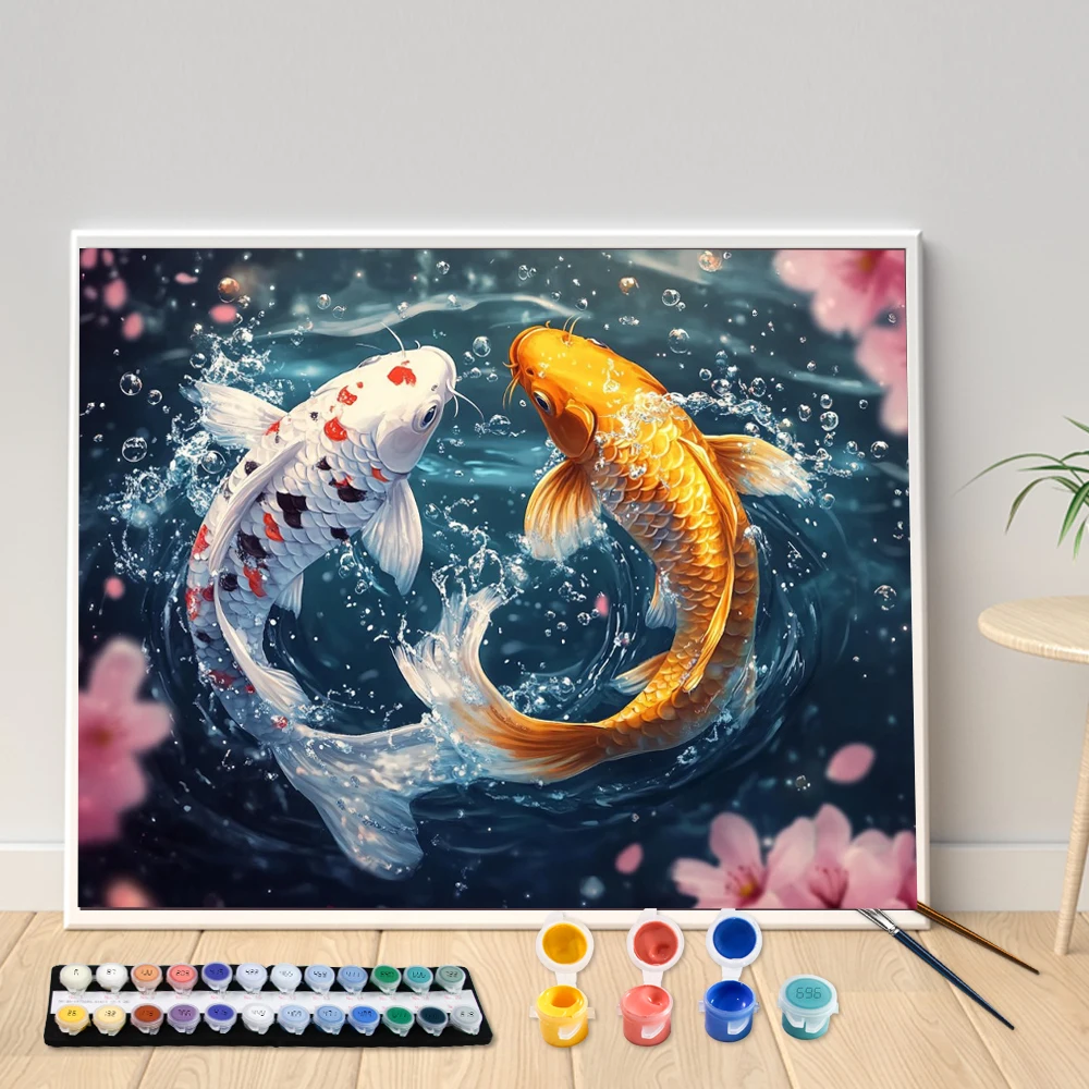 Digital Acrylic Painting Kit DIY Two Carp Hand Art Canvas Hand Painted Home Decor Personalized Surprise Gift
