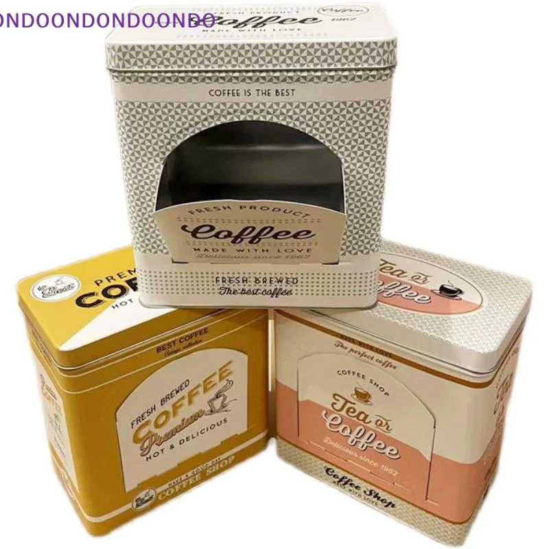 Vintage American Style Metal Coffee Tin Storage Box Compact Desktop Tea Bag Holder for Student Dorm Office Desk Use
