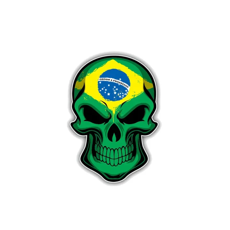 Creative Reflective Car Sticker Brazil Flag Personality Skull Accessories PVC Waterproof Sunscreen Decal,7cm*10cm