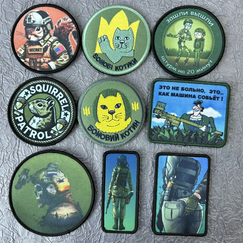 Battle Cat Embroidery Military Patch Clothing Printing Squirrel Morale Badge Russia Hook and Loop Patches Backpack Stickers
