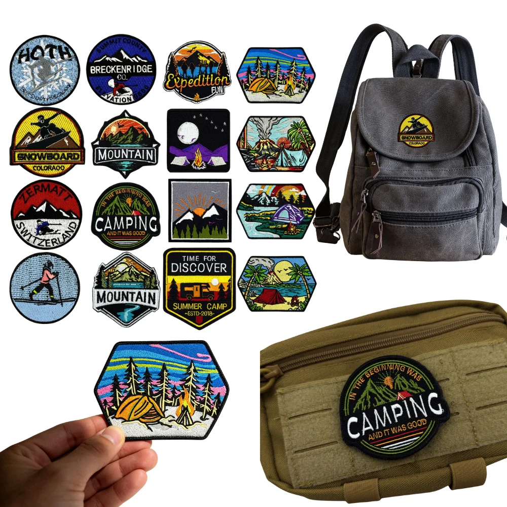 Scenery Embroidery Patch Hook and Loop Morale for Camping Applique Cloth Sticker Sewing  DIY Backpack Bag Hat Craft Decor Repair