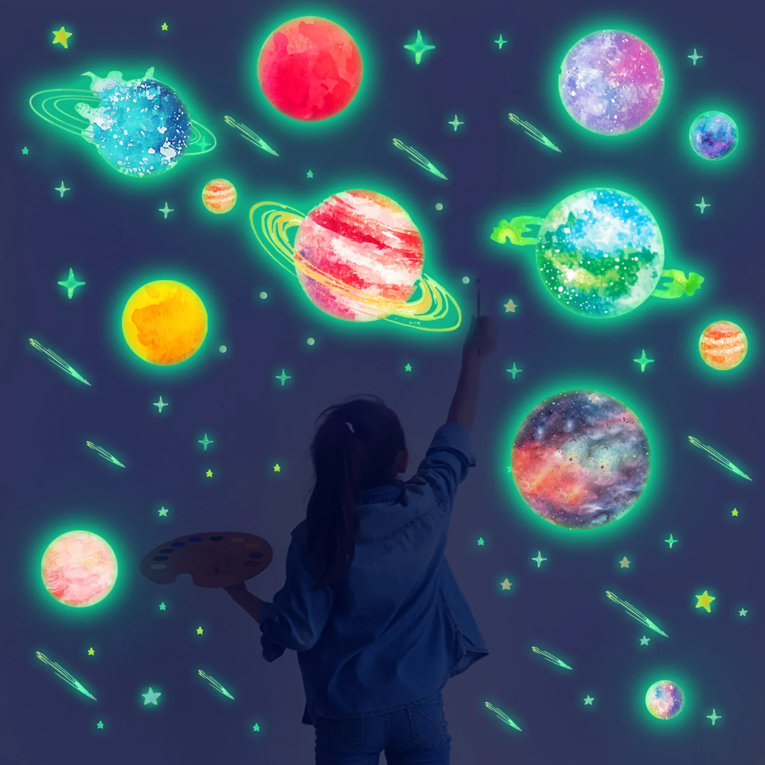 Luminous Planet Solar System Wall Stickers Glow in the Dark Moon and Stars For Children's Room Ceiling Decor Home Decoration