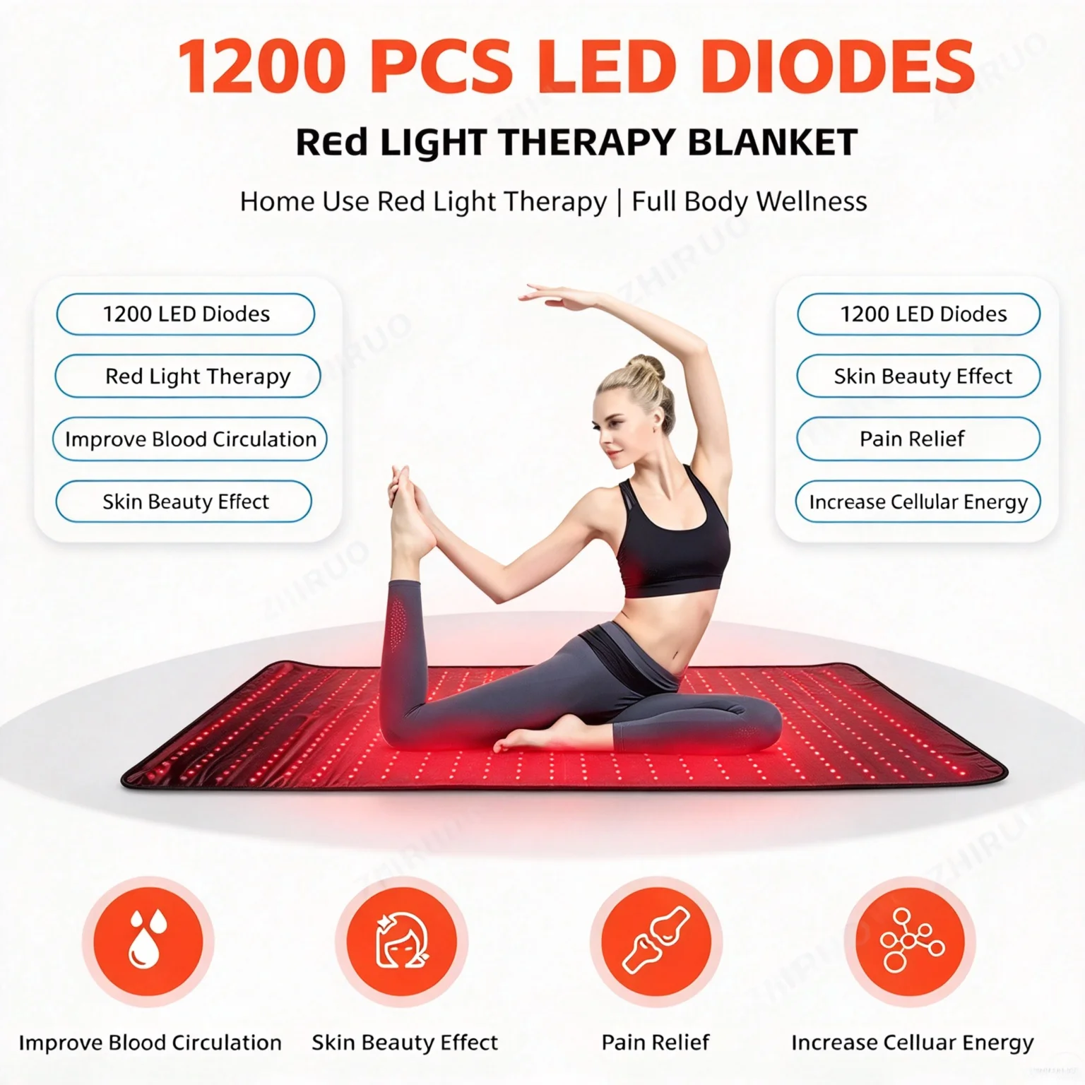 Large Pad for Whole Full Body Near Infrared Mat 660nm 850nm LED Red Light Therapy Devices Yoga Mat Home Health Relaxation Device