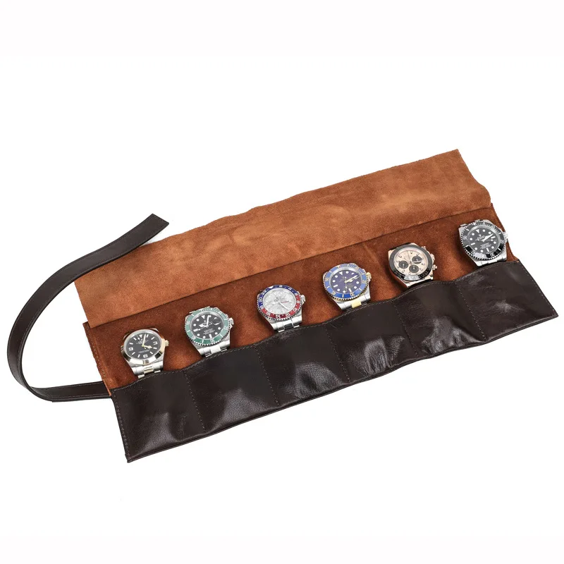 Top-layer oil wax leather bundled watch bag, travel portable handmade leather storage bag for mechanical wristwatches