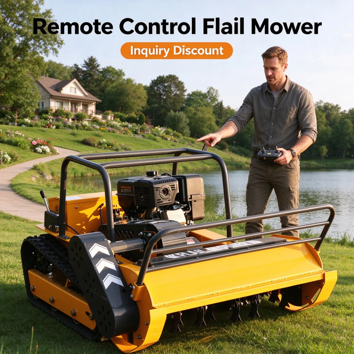 Customized Remote Control Flail Mower, industrial tracked mulcher for grass clearing on mine tailing embankments.