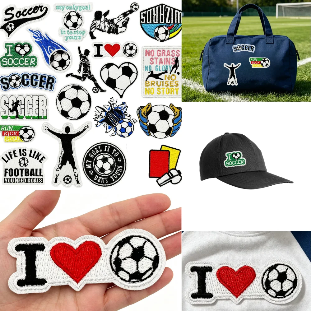Soccer Embroidery Patch Football Applique Cloth Iron on Patches Sticker Sewing DIY Backpack Bag Hat Jeans Craft Decor Repair