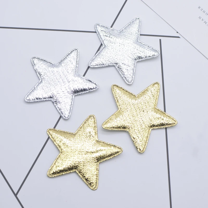 50Pcs 40mm Gold and Silver Cloth Star Applique Padded Patches for DIY Craft Clothes Hairpin Wedding Decor Accessories