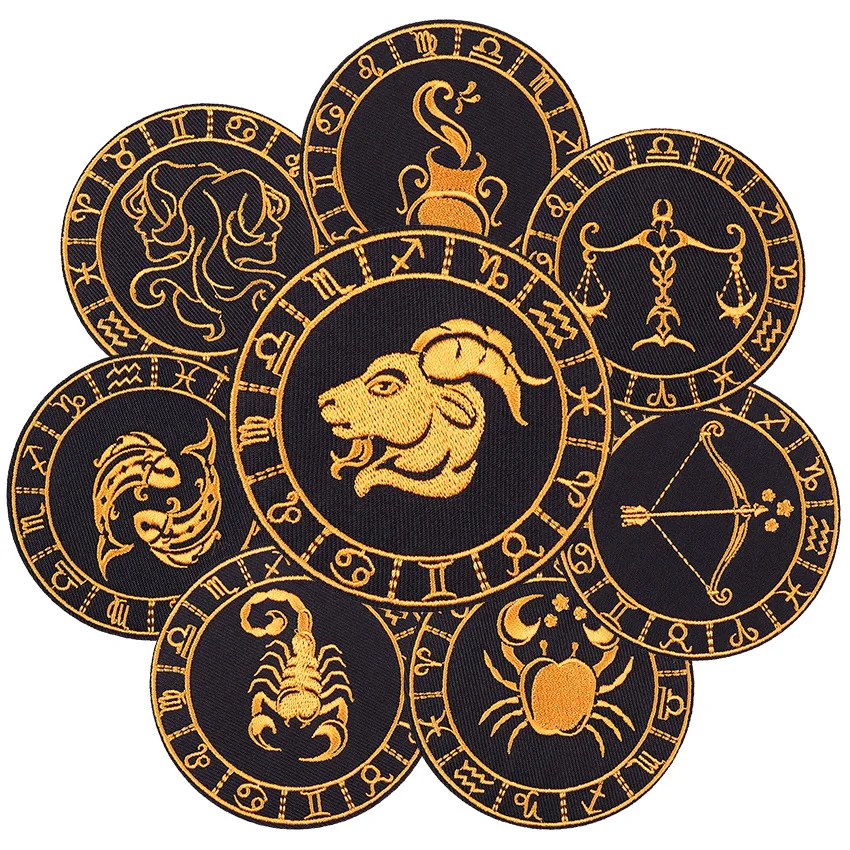 Designer Twelve Constellations Round Iron-on Sew Embroidery Badge Patches DIY T-shirt Hat Backpack Clothing Appliques Sticker