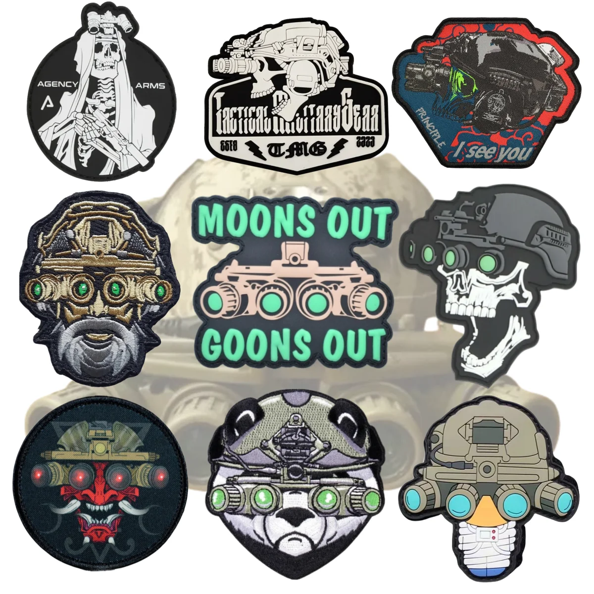 GPNVG18 Night Vision Device Tactical Patch 3D PVC Skull Hook and Loop Armband Military Noctilucence Morale Badge Helmet Stickers