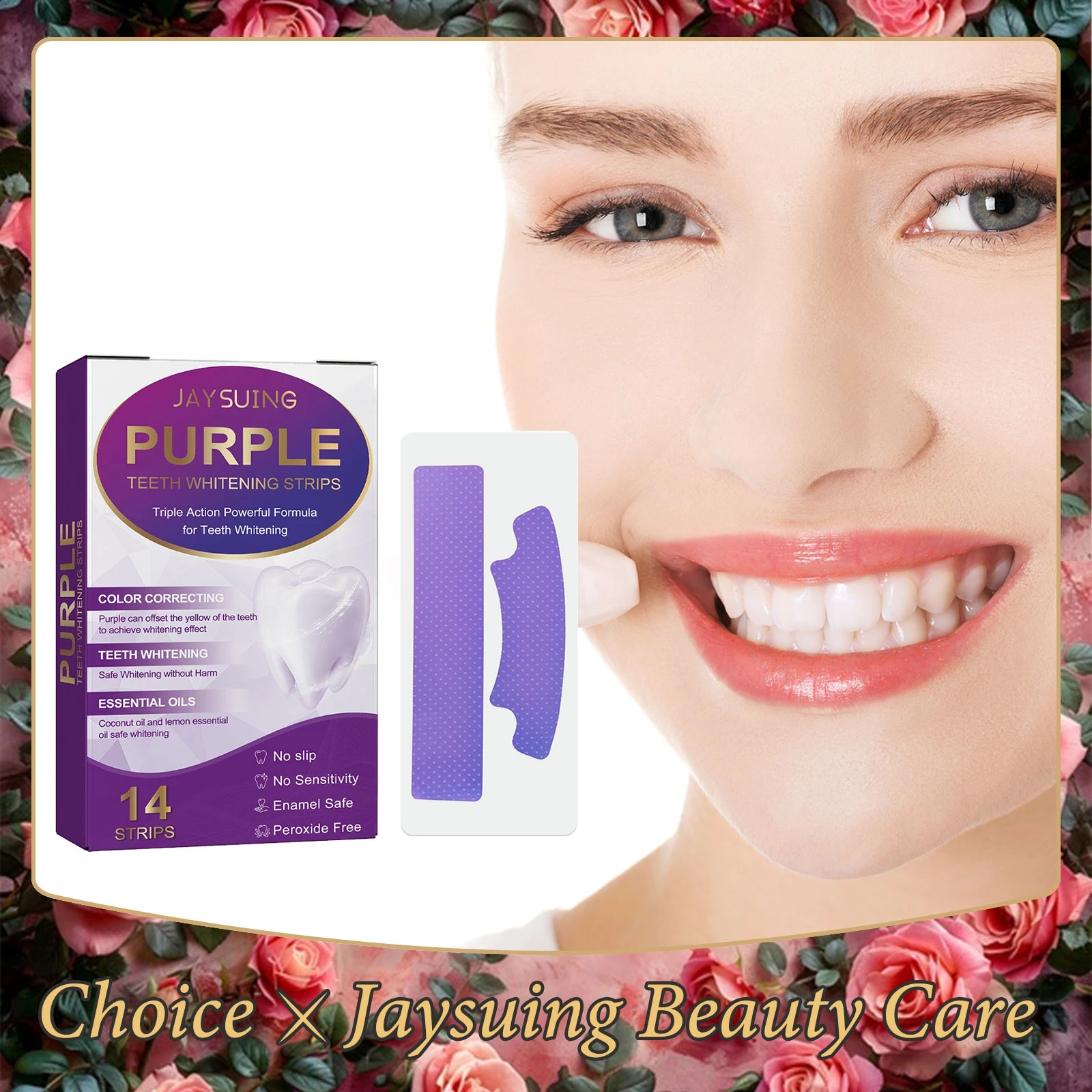 14pcs/box Teeth Bleaching Strip Purple Dental Cleaning Whitener Veneers Oral Hygiene Care Brightening Tooth Whitening Gel Strips