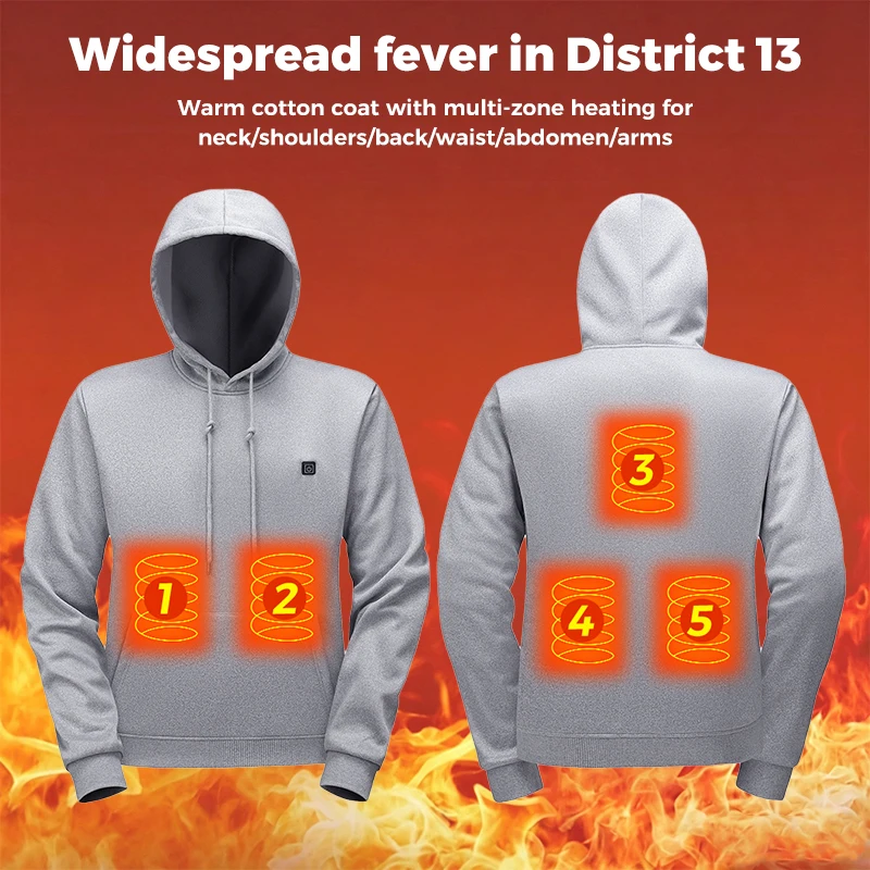 5 Zone Heated Hoodie Unisex USB Fast Warm Up Smart Heating Sweatshirt Machine Washable for Working Hiking Camping Cold Weather