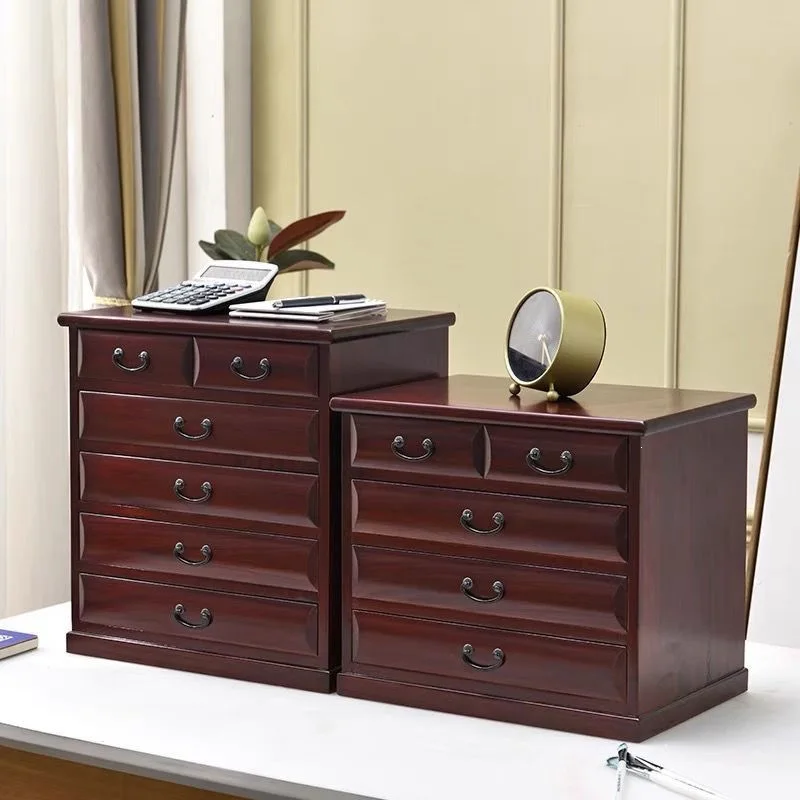 Desktop multi-layer all-solid wood drawer storage box, office storage box, document ID cabinet, shelf data sorting