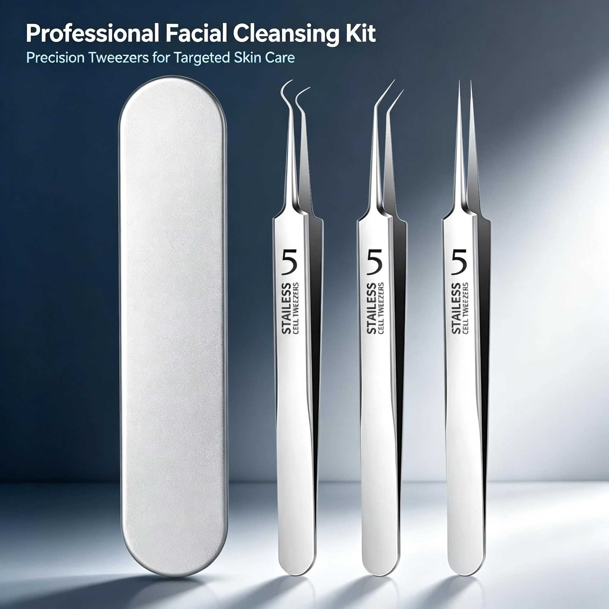 3PCS Professional Blackhead Remover Kit - Stainless Steel Acne Tools Set with Tweezers, Clip & Needle for Facial Beauty Care
