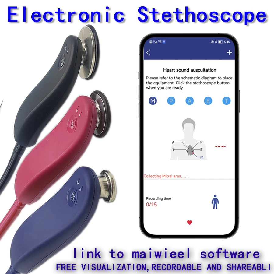 Kids Electronic Bluetooth Stethoscope, Medical Core, 40 Times Magnification, App Controlled, Stethoscope for Medical Sick Custom