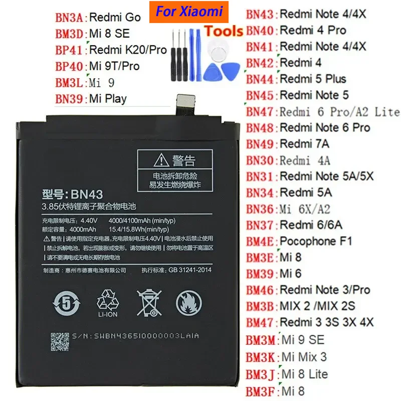 Orginal Phone Battery For Xiaomi Mi Redmi Note Mix 2 3 3S 3X 4 4X 4A 4C 5 5A 5S 5X M5 6 6A 7 8 Pro Plus BN43  BN31