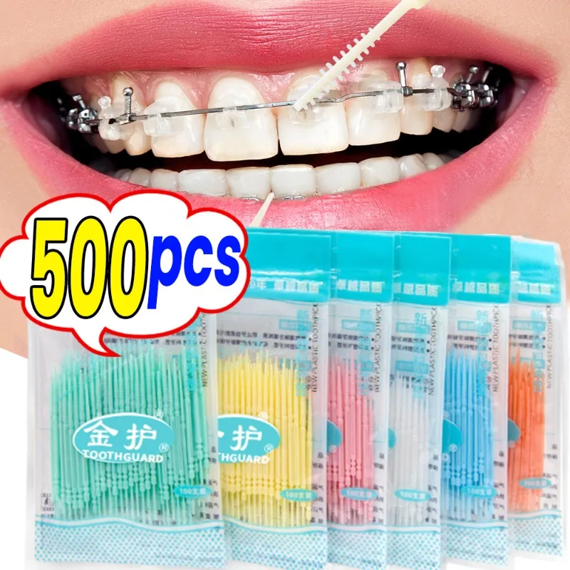 100pcs/pack Double Head Dental Floss Interdental Toothpick Brush Teeth Stick Dental Oral Care Toothpicks Floss Pick Brush Tool