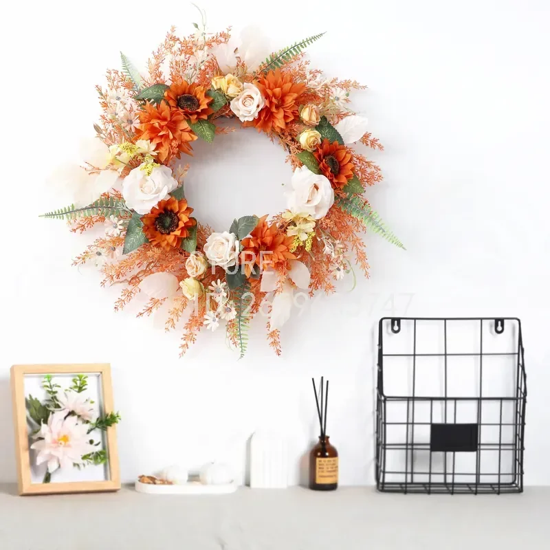 for Cross-border New Autumn Harvest Festival Wreath Simulation Flower Home Garden Pendant Wreath Festival Window Decoration