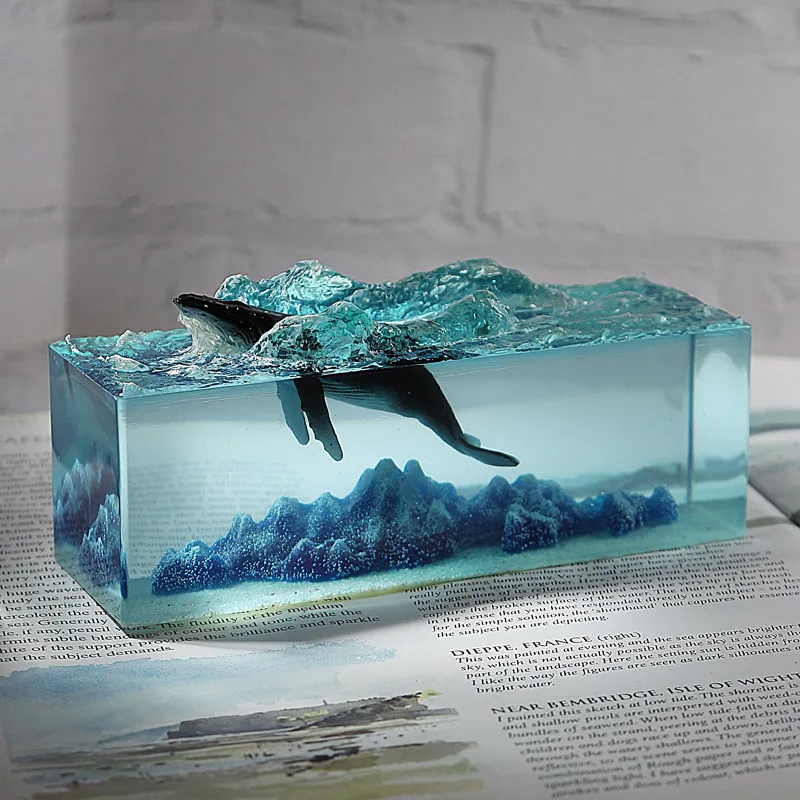 2026 Blue Mountain Whale Home Decoration Craft Ocean Whale USB Luminescent Resin Desktop Sculpture Unique Gift