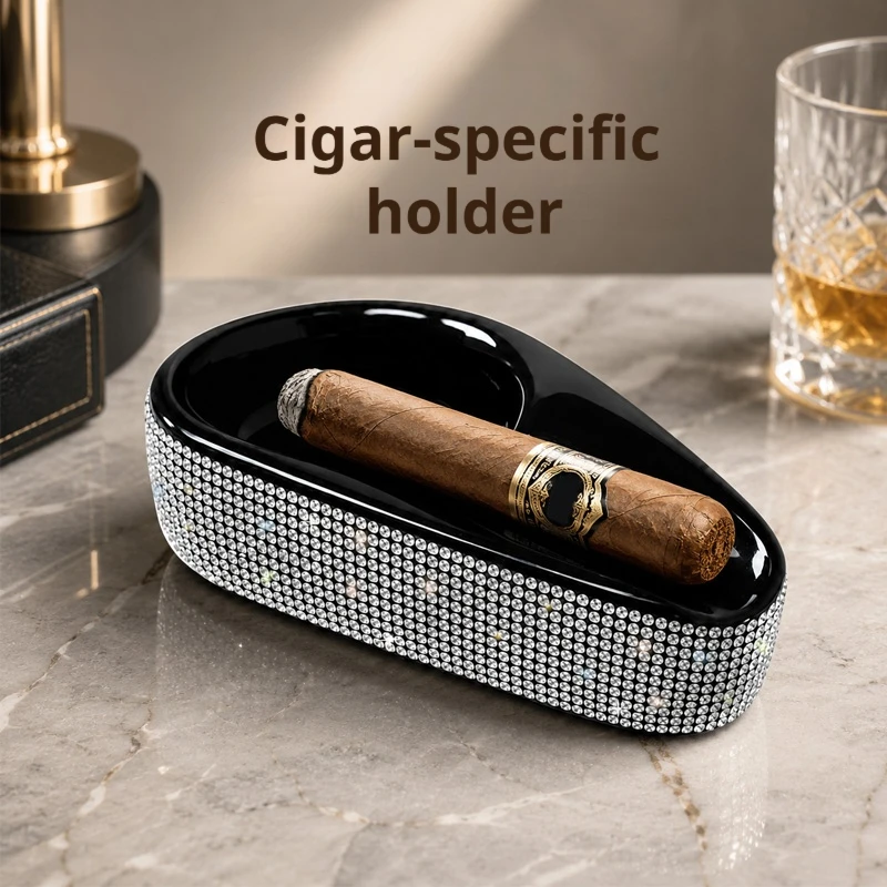 Christmas and Halloween gift: diamond-encrusted cigar ashtray, home desktop anti-scatter ash storage box, stylish diamond-encrusted decorative ash container for car use