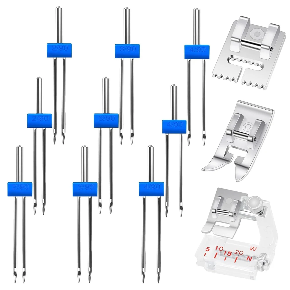 3PCS Sewing Machine Twin Needle Double Needle  9 Groove Presser Foot Zigzag Foot Straight Stitch for Household Sewing Machine