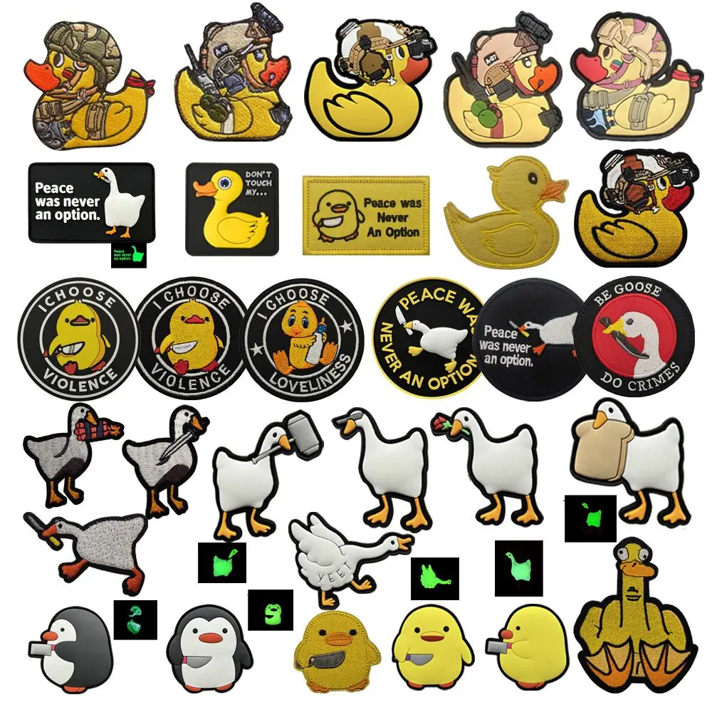New Outdoor Tactical Duck Badge, Embroidered Naughty Goose Magic Armband Rubber Luminous Personality Big Goose Backpack Patch