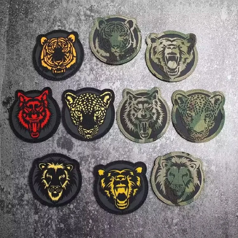 New Design CP Camo IR Reflective Tigerc Animal Avatar Leopard Lion Wolf Armband Luminous Backpack Hook Loop Patches for Clothing