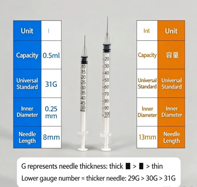 0.3ml, 0.5ml, 1ml Disposable Insulin Syringes, Small Size, Individually Sterile Packed, Pet Syringes，100Pcs/Box