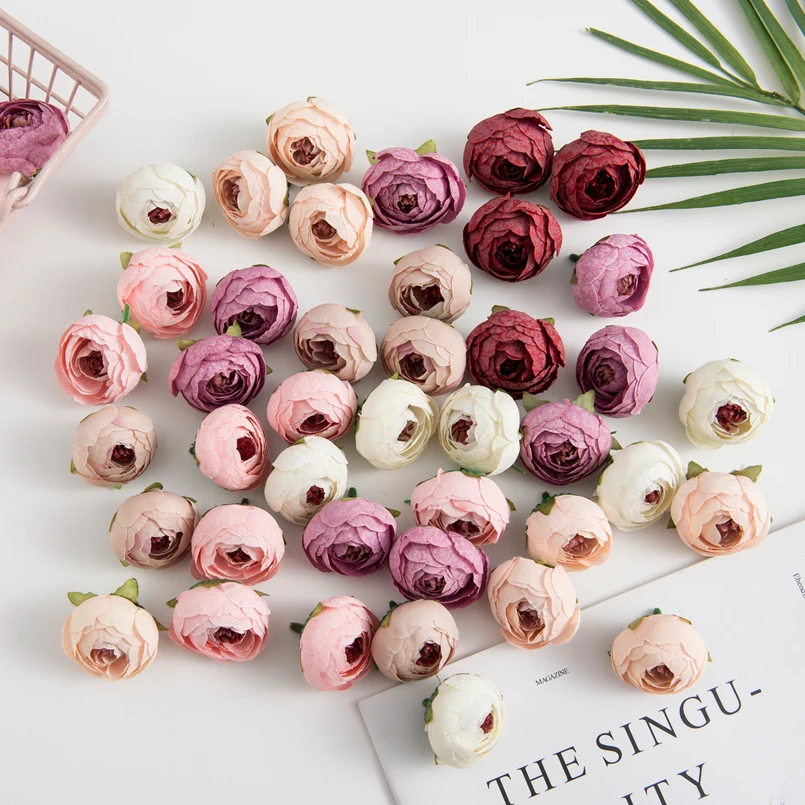 50/100PCS Artificial Flowers Silk Tea Roses Bud Diy Gifts Candy Box Christmas Decorations for Home Garden Wedding Accessories