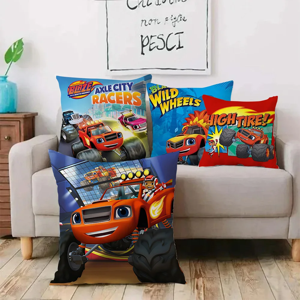 Blaze and the Monster M-Machines Pillow Covers Cartoon Sofa Decorative Home Double-sided Printing Short Plush Cute Cushion Cover