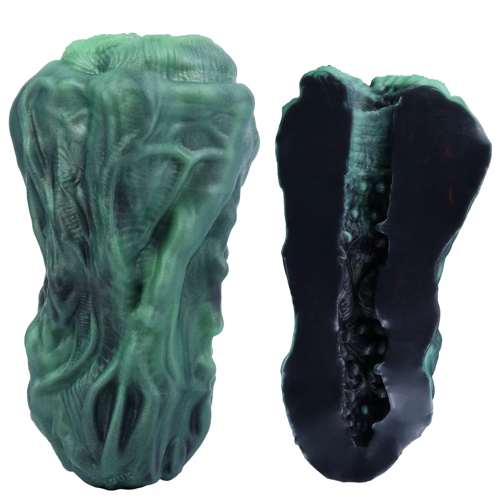 GEEBA Dark Green Fantasy Monster Male Stroker Soft Silicone Men's Masturbator 3D Vagina Texture Pocket Pussy Adult Sex Toys 18+