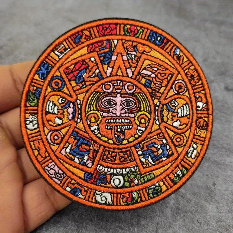 Mayan Calendar Aztec Sunstone Embroidery Patch Hook & Loop Personalized Tactical Military Armband Backpack Sticker Morale Badge