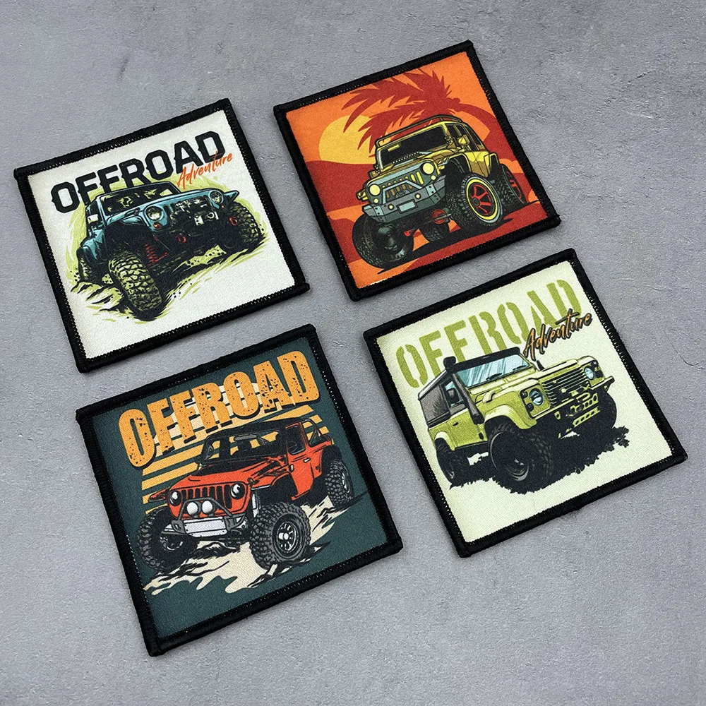 Off-road Vehicle UV Printed Woven Mark Morale Badge Patch Camping Equipment Personalized Armband Hook and Loop Backpack Sticker