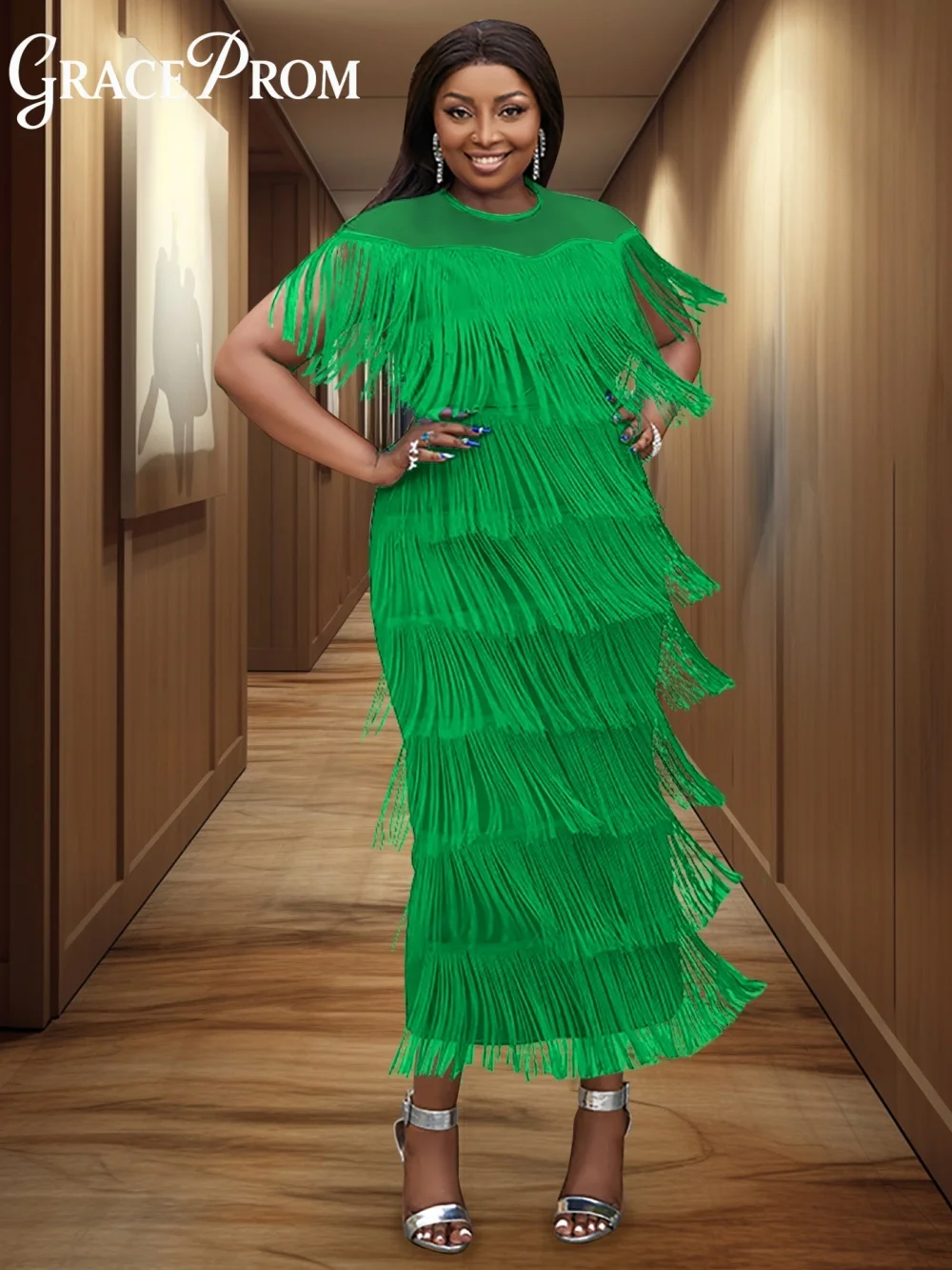 New African Dresses for Women Summer Elegant African Short Sleeve Tassel Long Dress Fast Shipping African Women Clothing