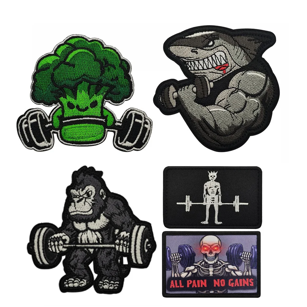 Personal Skull Head Fitness Embroidery Badge Broccoli ArmBand Backpack Sticker Hook and Loop Patch