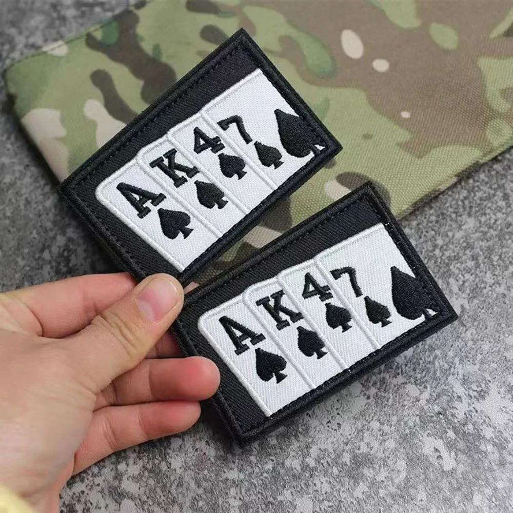 Playing Card AK47 Embroidery Patch Personality Hook and Loop Chapter Tactical  Patches Backpack Badge Sewing Applique Sticker