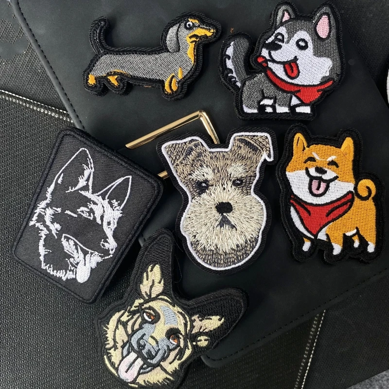 Samoyed Corgi Husky Hook&Loop Patch Cute Dog shepherd dog Embroidery Patches Personality Backpack Tactical Stickers Morale Badge