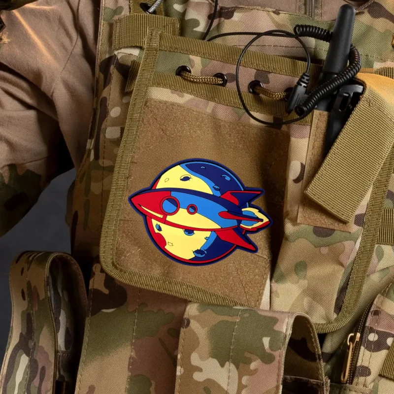 Spacecraft Personality Morale Badge PVC Cloth Patch Funny Tactics Military Hook and Loop Armband Backpack Accessories Stickers