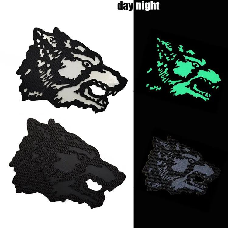 Wolf Head Reflective Badge, Laser-engraved Luminous Animal Head Sticker, Personalized Backpack, Creative Armband, Helmet Patch